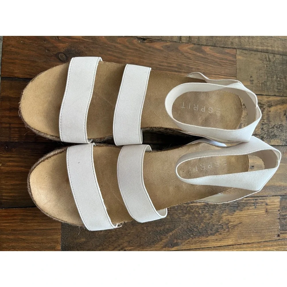 ESPRIT Gigi Platform Espadrille Sandals Women 9M White‎ Jute Wedge Streetwear